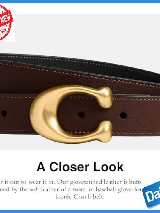 Reversible Leather Belt with C Buckle, 25mm Width, Small Size
